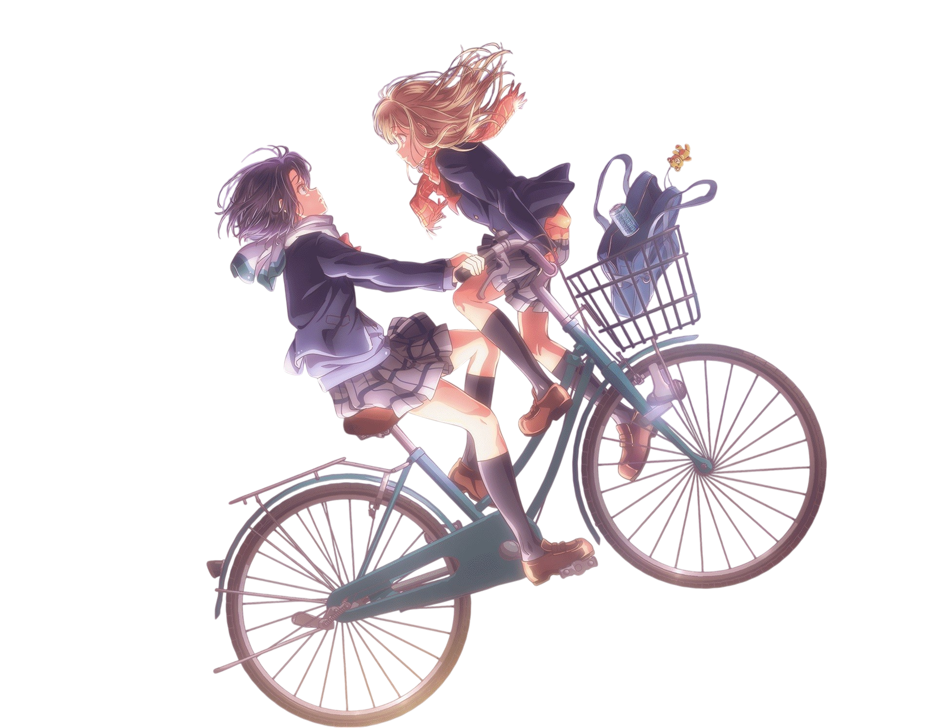 Adachi y Shimamura en bicicleta